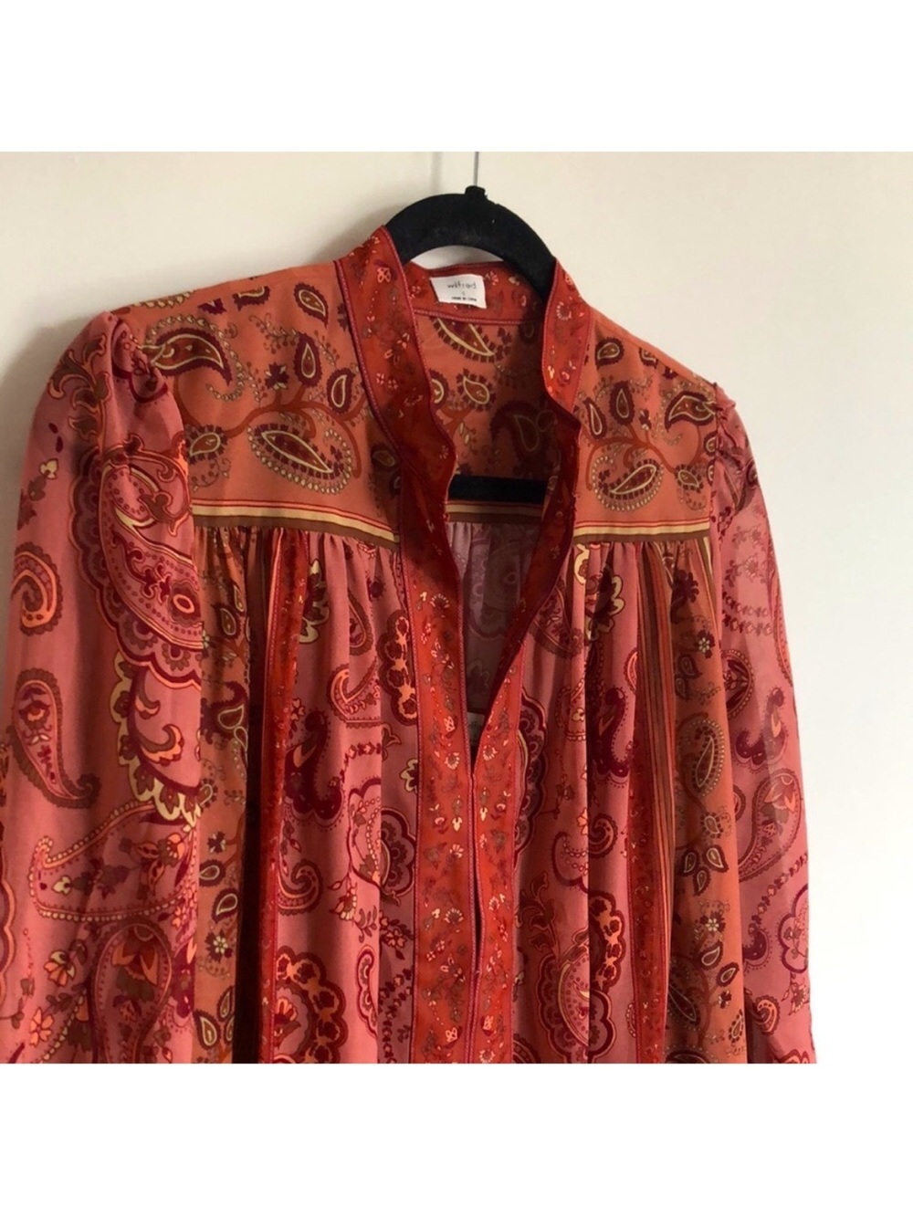 NWT Wilfred Solene Boho Dress Chiffon Long Sleeve Hippie Terracotta Rust Folk - Picture 10 of 13
